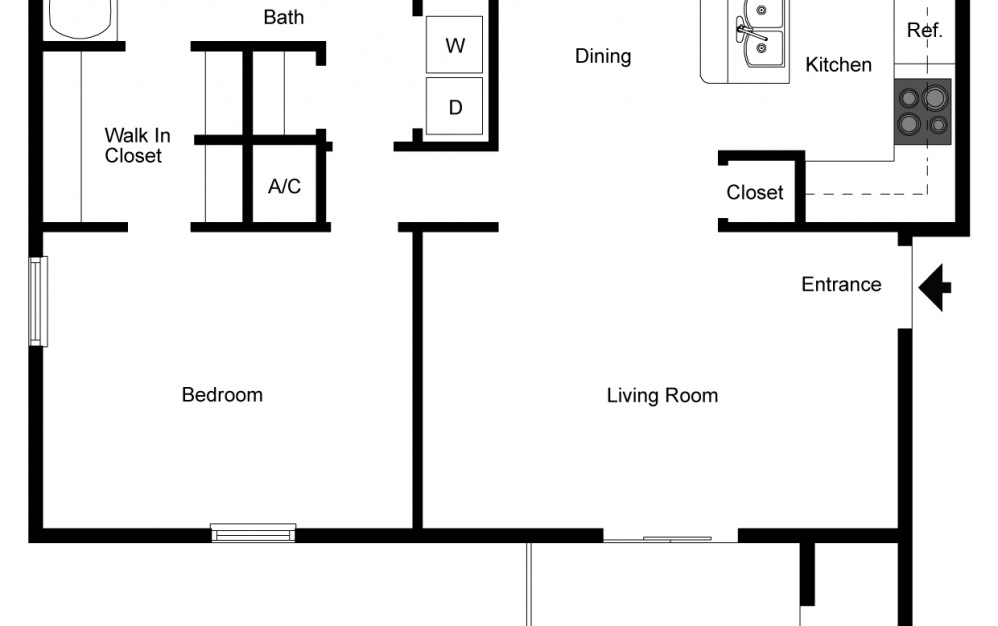 The Barkely - 1 bedroom floorplan layout with 1 bath and 827 square feet. (2D)