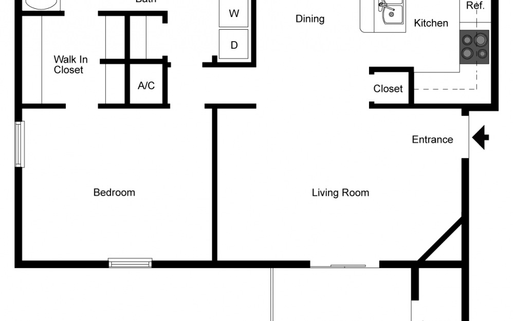 The Hartwell - 1 bedroom floorplan layout with 1 bath and 827 square feet. (2D)